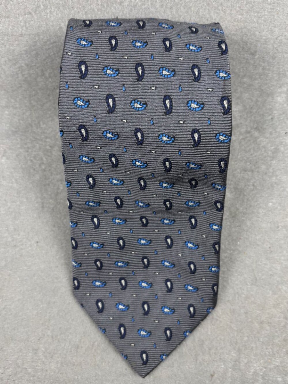 Aquascutum 100% Silk Paisley Tie Grey Blue Made in England